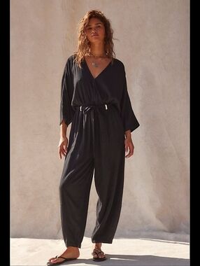 $88 Free People  Khai one-piece jumpsuit In Black Size Small Missing Belt